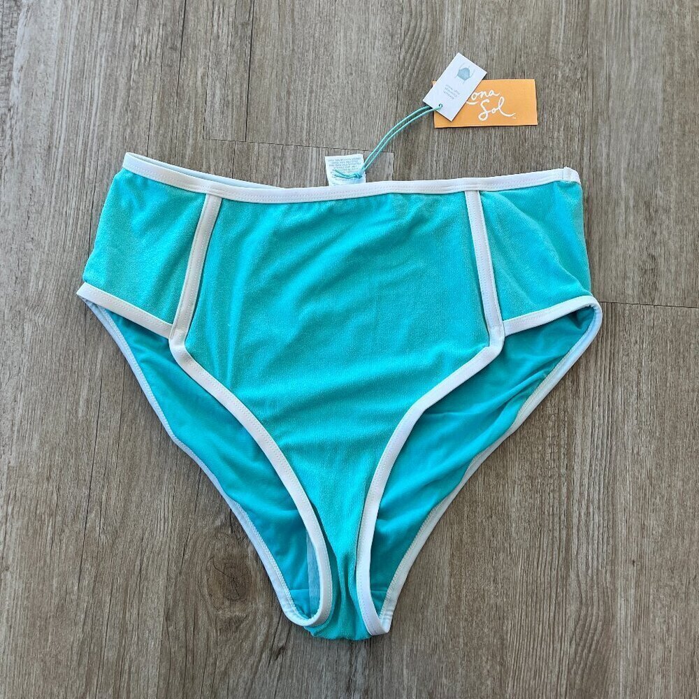 Womens Kona Sol NWT Blue Bikini High Waist Bottom - L